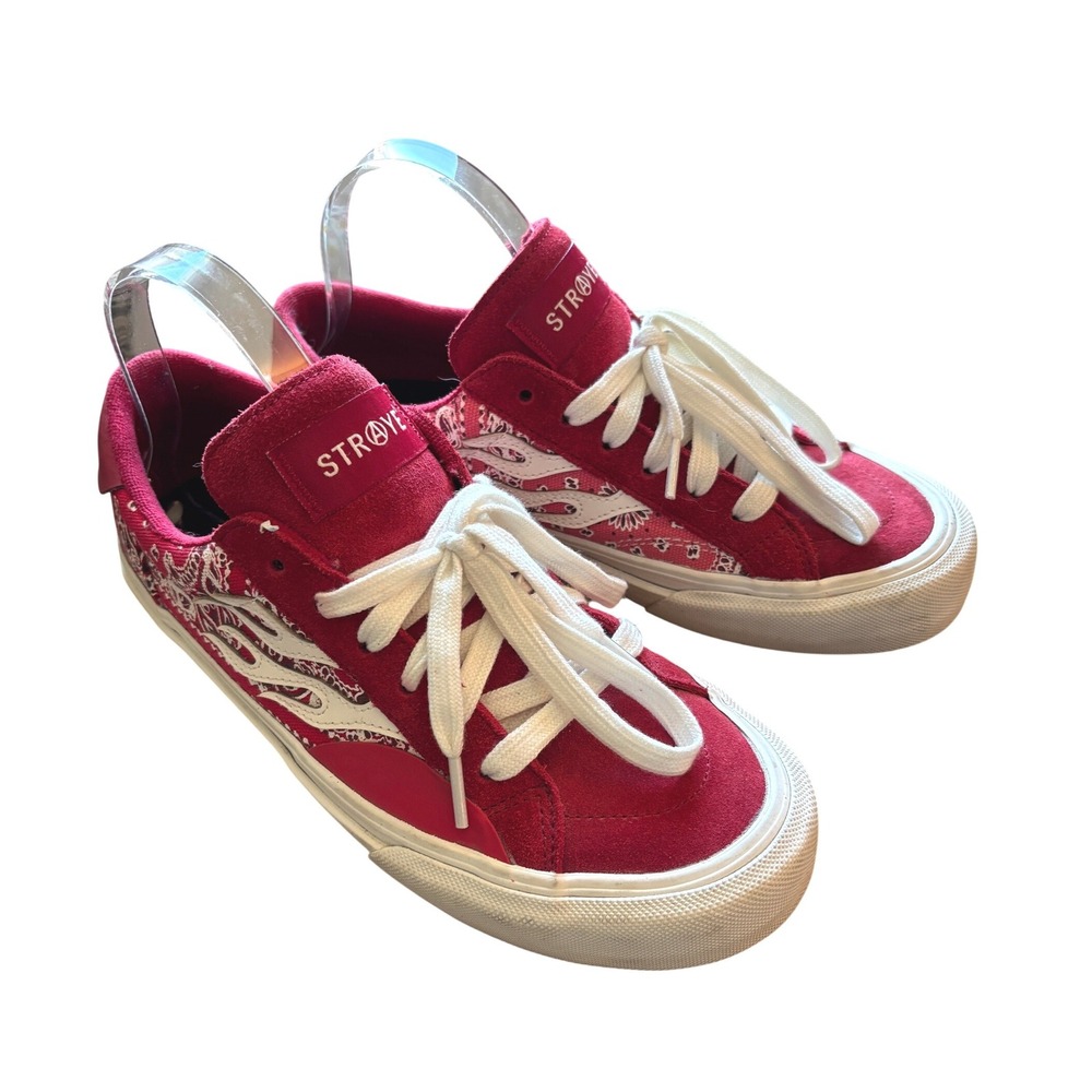 STRAYE Logan Sneakers Women 7.5 Red Bandana Flame Suede Canvas Skateboard Shoes